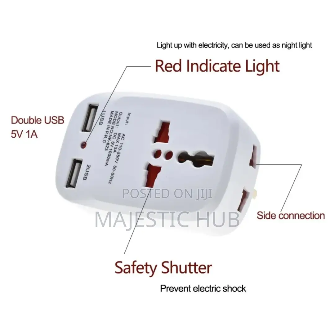 Universal Travel Plug Adapter 2 Usb Ports With Eu/Uk/Us/Au