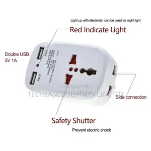 Universal Travel Plug Adapter 2 Usb Ports With Eu/Uk/Us/Au