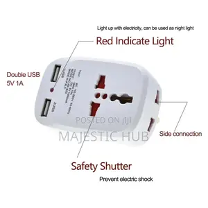 Universal Travel Plug Adapter 2 Usb Ports With Eu/Uk/Us/Au