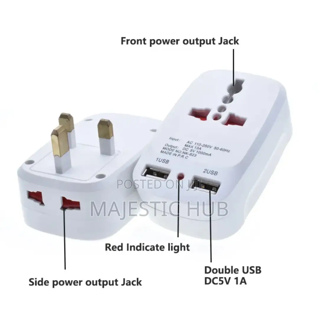 Universal Travel Plug Adapter 2 Usb Ports With Eu/Uk/Us/Au