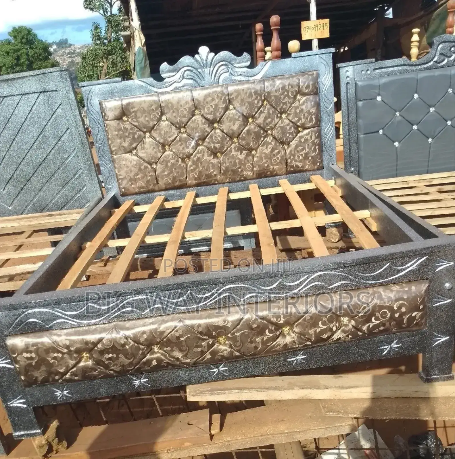 5by6 Brown Flowered Leather Bed