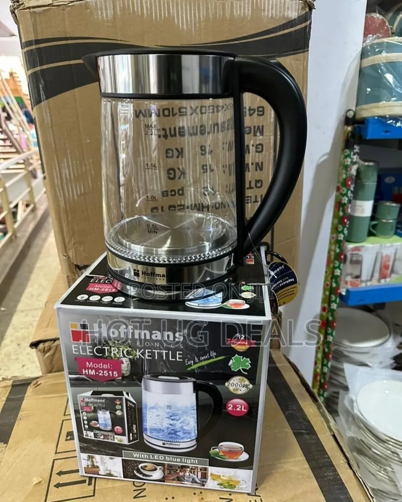 Hoffmans 2.2l Glass Electric Kettle With Blue Led Light