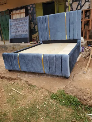 Five by Six Bed Gray With Gold Strips