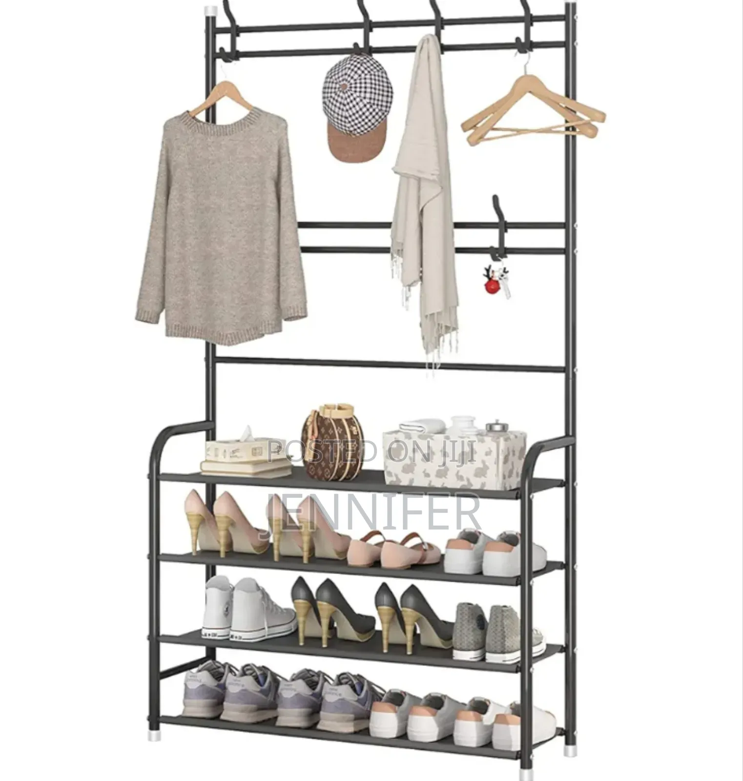 3 in 1 Mentallic Clothes Coat,4 Tier Shoes Rack
