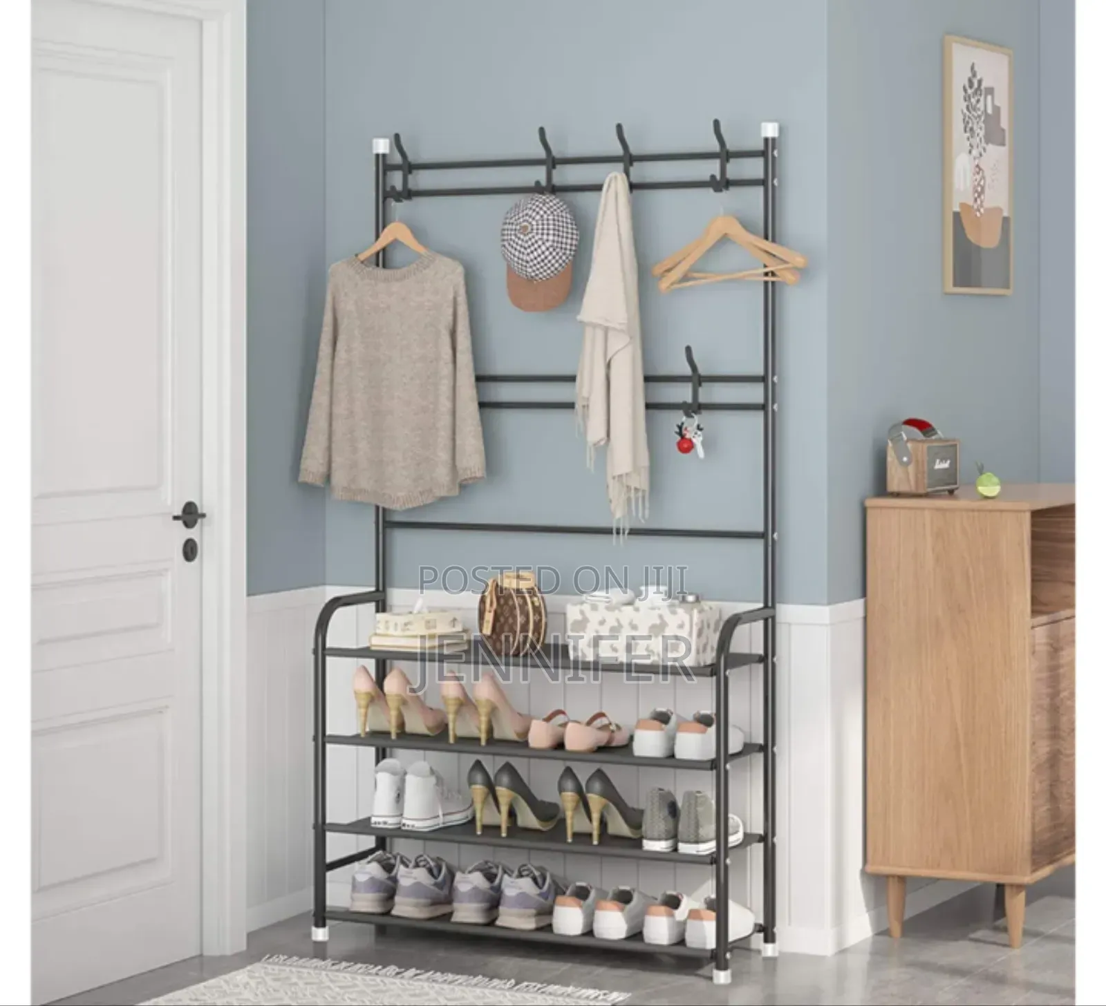 3 in 1 Mentallic Clothes Coat,4 Tier Shoes Rack