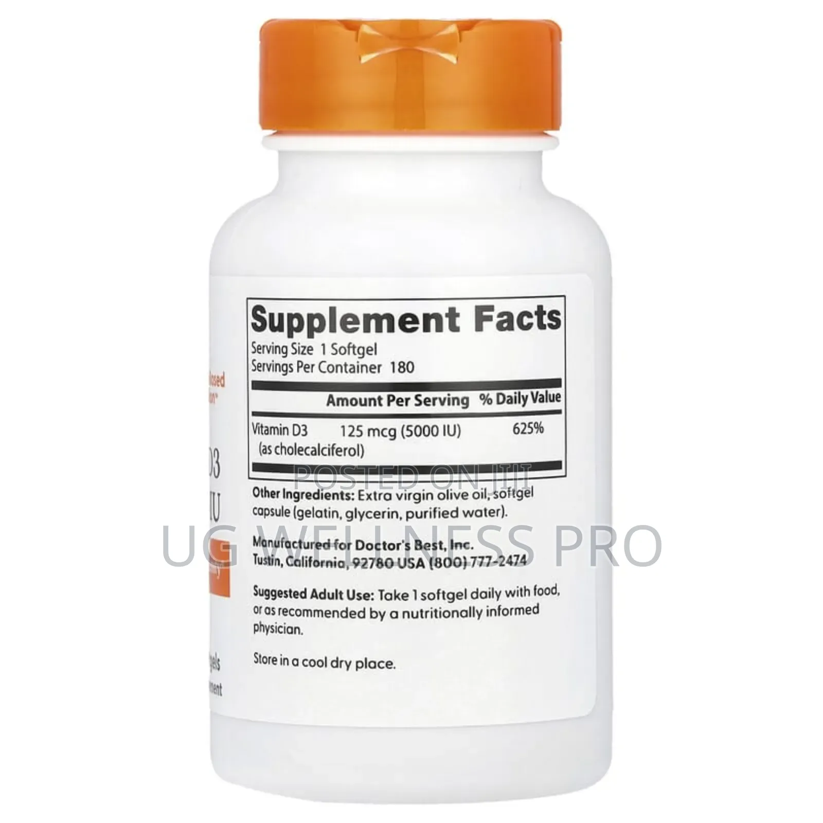 Doctor's Best, Vitamin D3, 125 MCG (5,000 Iu), 180 Softgels