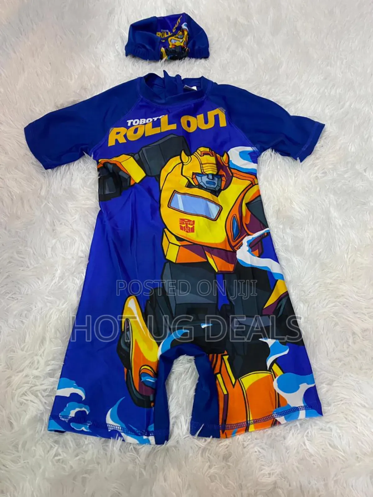 Kids Cute Boy Swimsuit Onepiece With Cap (3 To 12 Yrs)