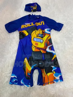 Kids Cute Boy Swimsuit Onepiece With Cap (3 To 12 Yrs)