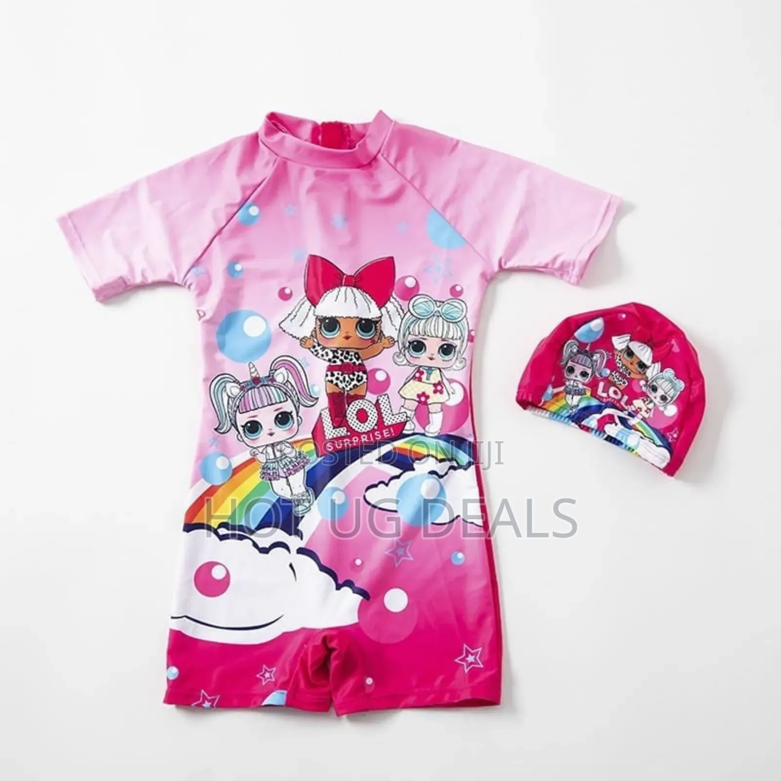 Kids Cute Boy Swimsuit Onepiece With Cap (3 To 12 Yrs)