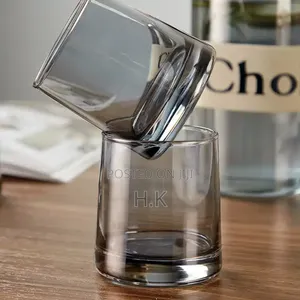 1.2l Smoked Glass Bottle، Wooden Ball Lid 4x250ml Glass Cups