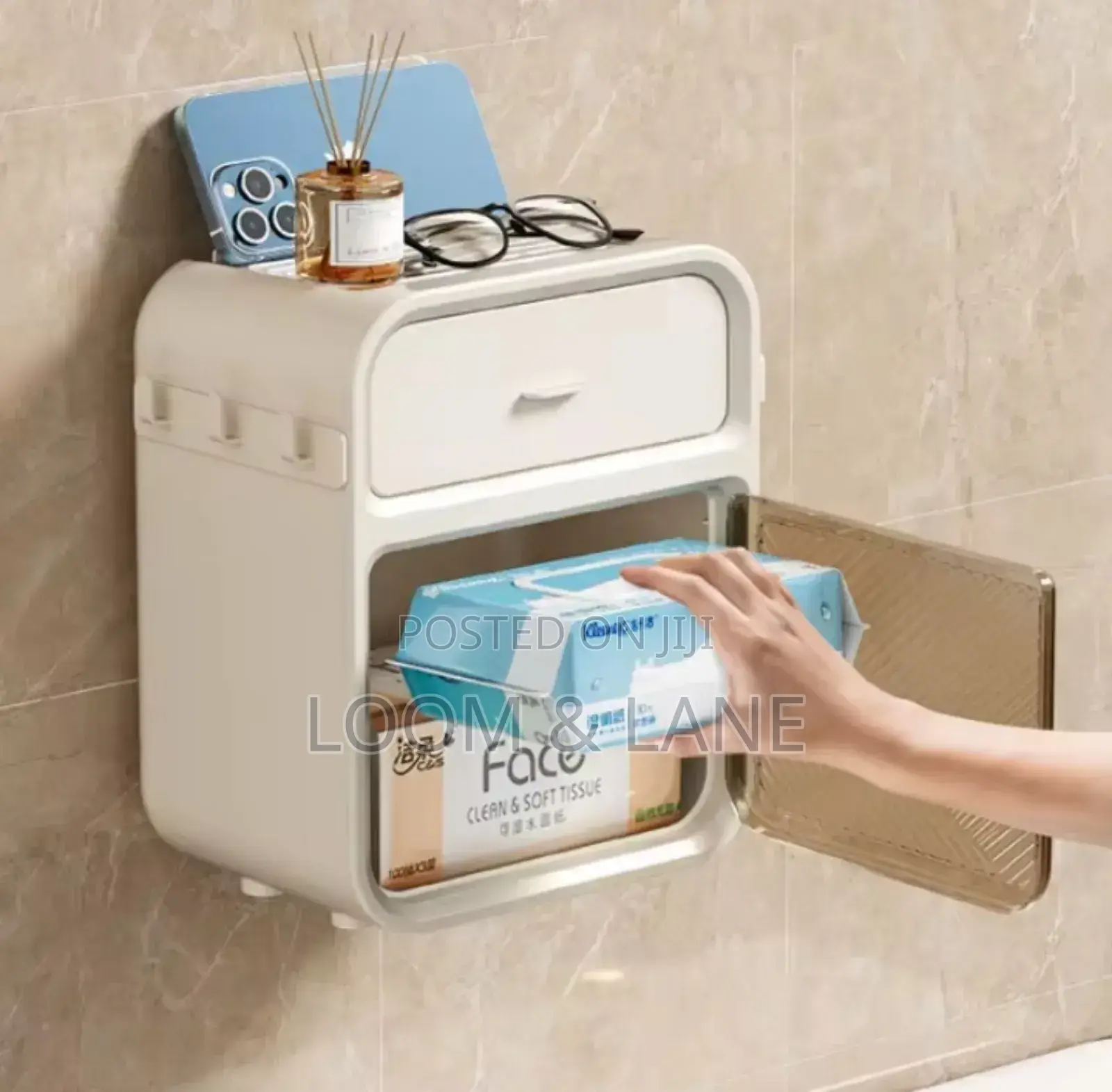 Wall Mounted Waterproof Bathroom Tissue Holder Organizer