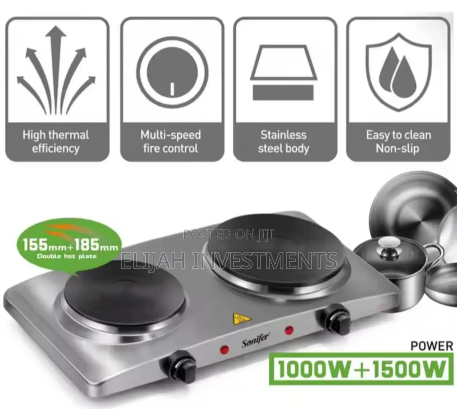 Sonifer Sf-3049 1000w Double Burner Electric Hot Plate
