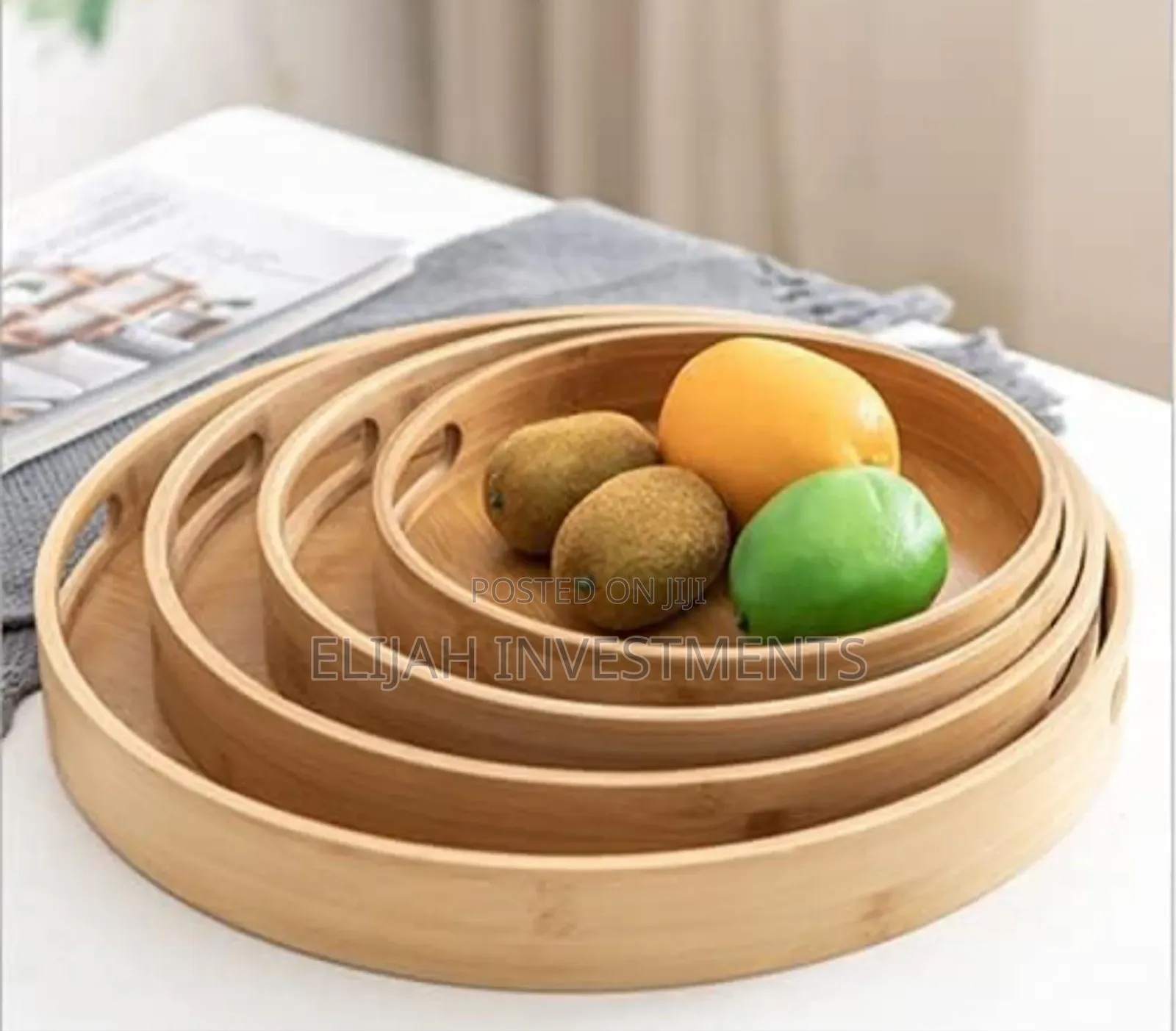 Bamboo 4pcs Round Wooden Natural Serving Trays