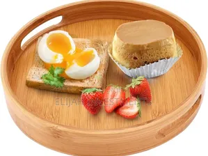 Bamboo 4pcs Round Wooden Natural Serving Trays