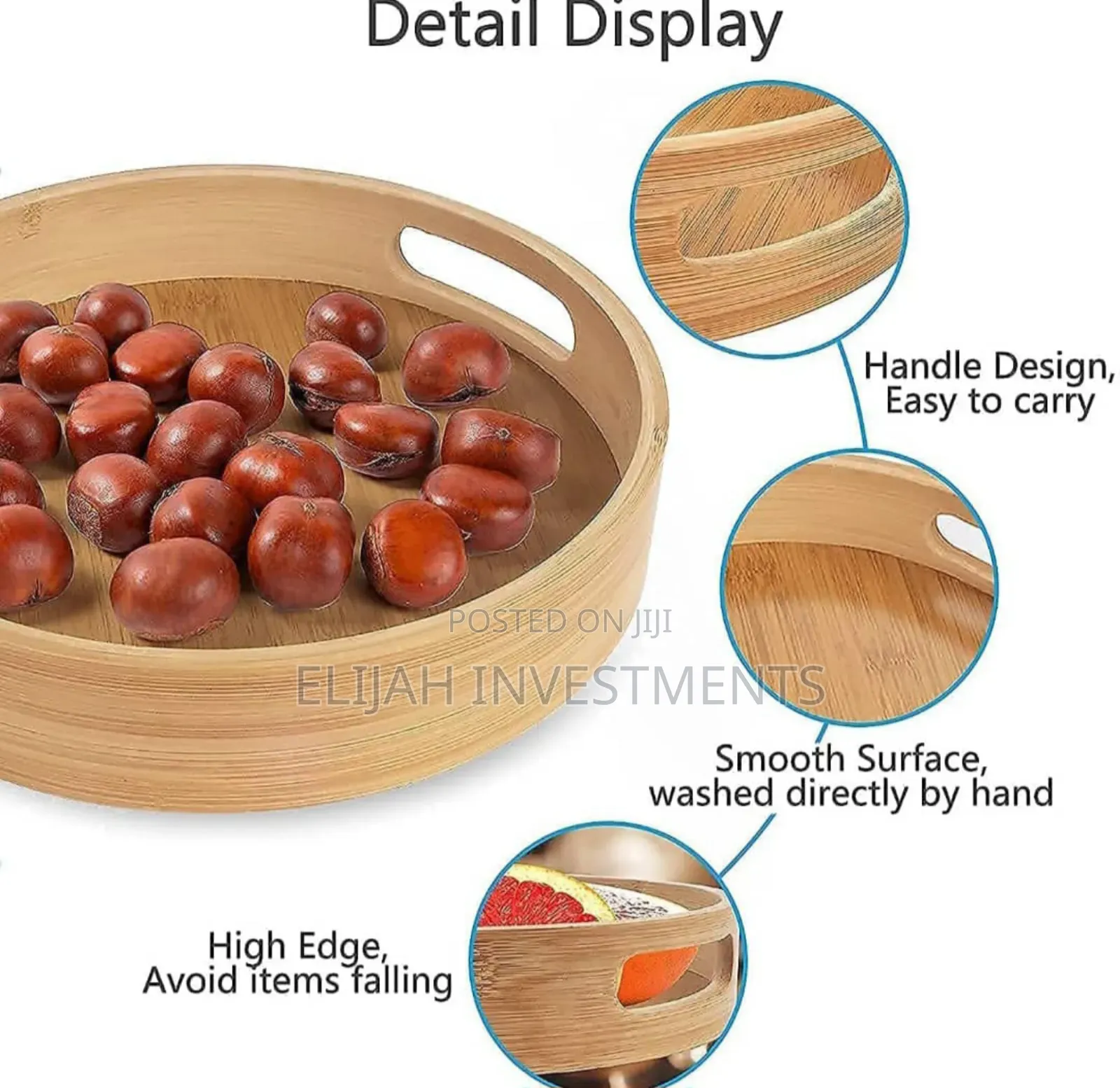 Bamboo 4pcs Round Wooden Natural Serving Trays