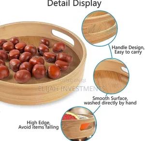 Bamboo 4pcs Round Wooden Natural Serving Trays