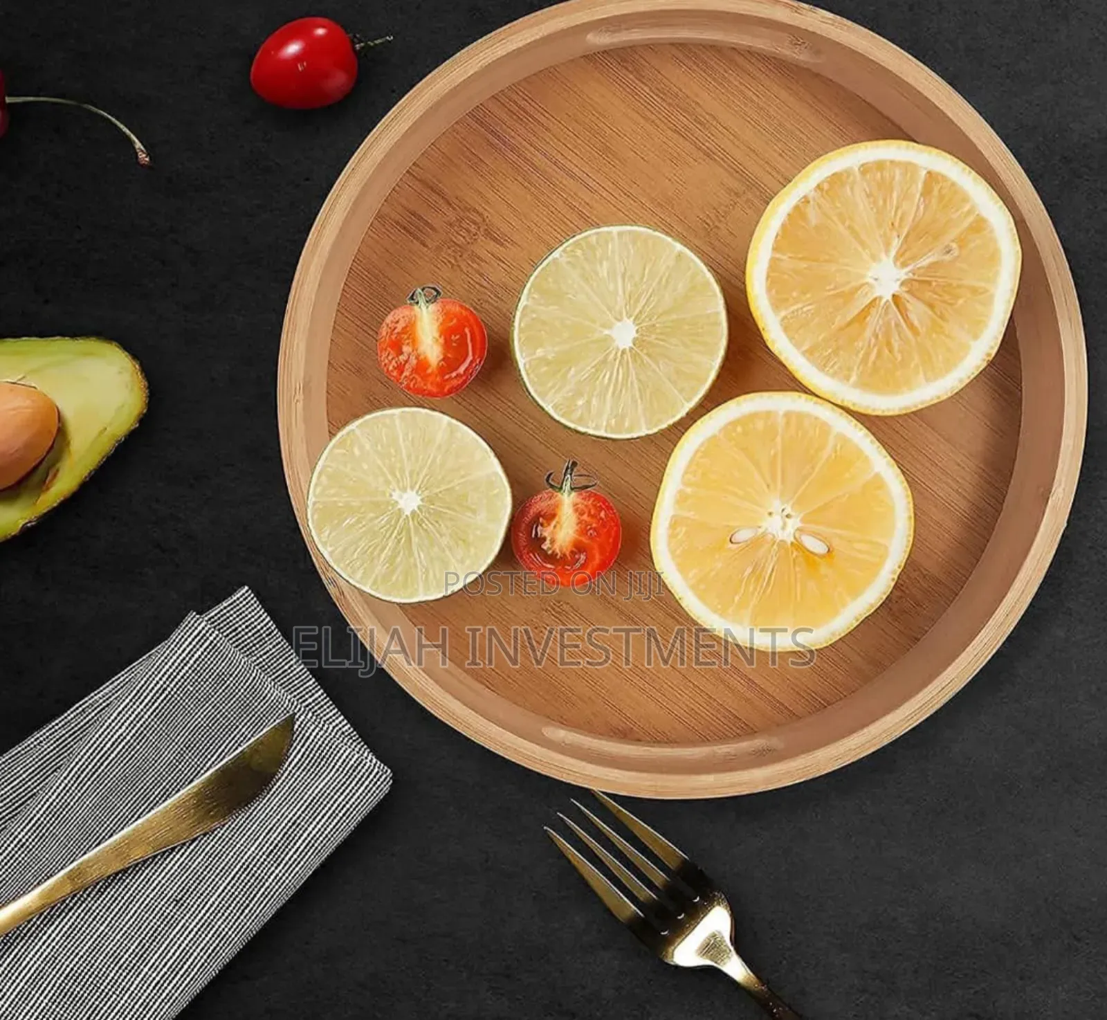 Bamboo 4pcs Round Wooden Natural Serving Trays