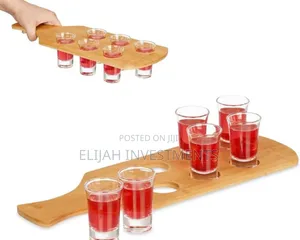 Bamboo Handles 6 Glasses Wine Shot Holder