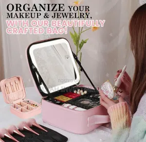 Travel Make Up Organiser Bag With Led Light Vanity Mirror