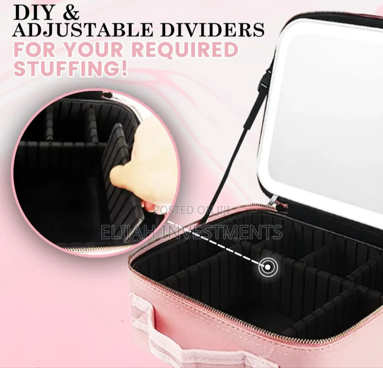 Travel Make Up Organiser Bag With Led Light Vanity Mirror