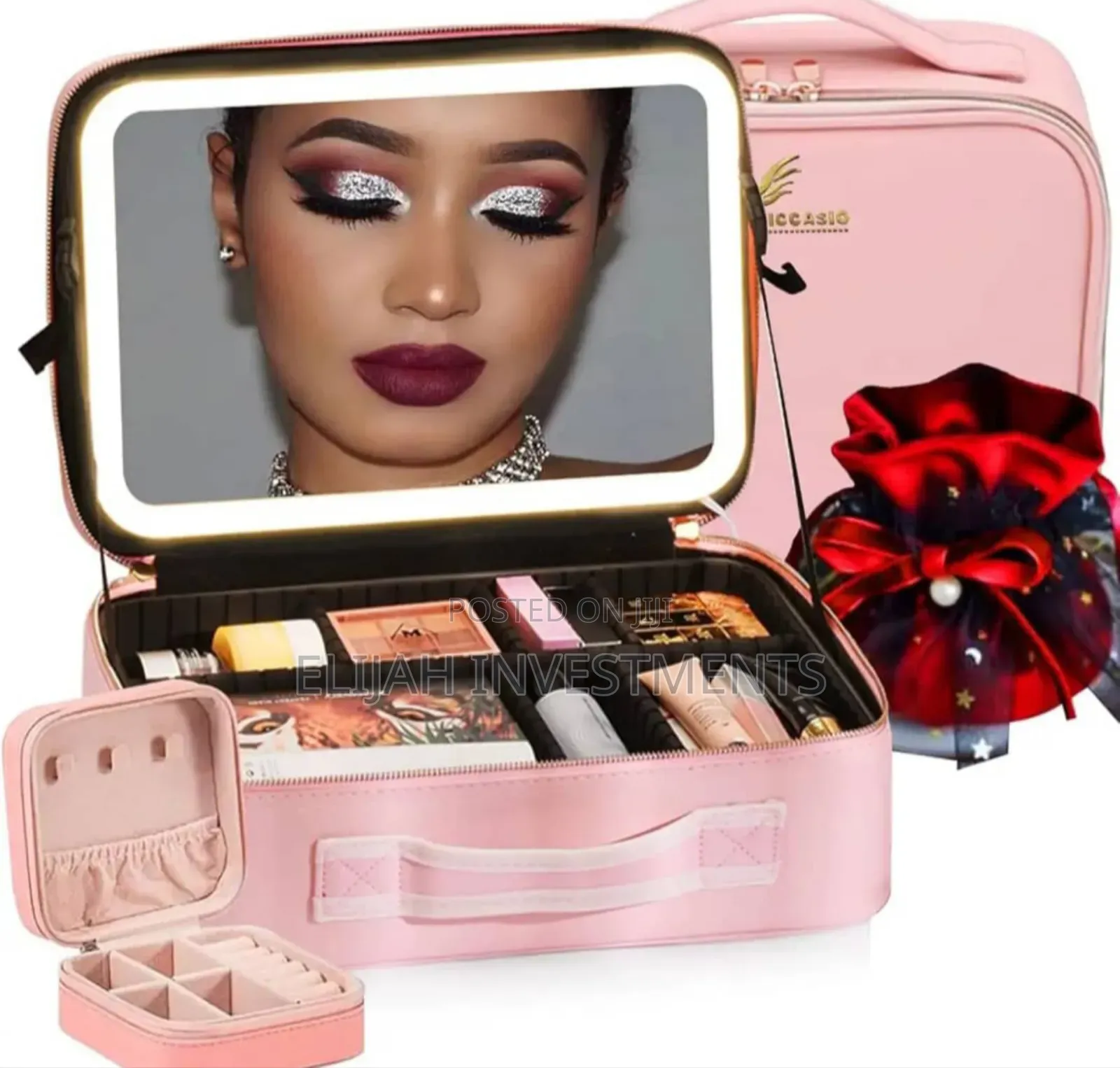 Travel Make Up Organiser Bag With Led Light Vanity Mirror