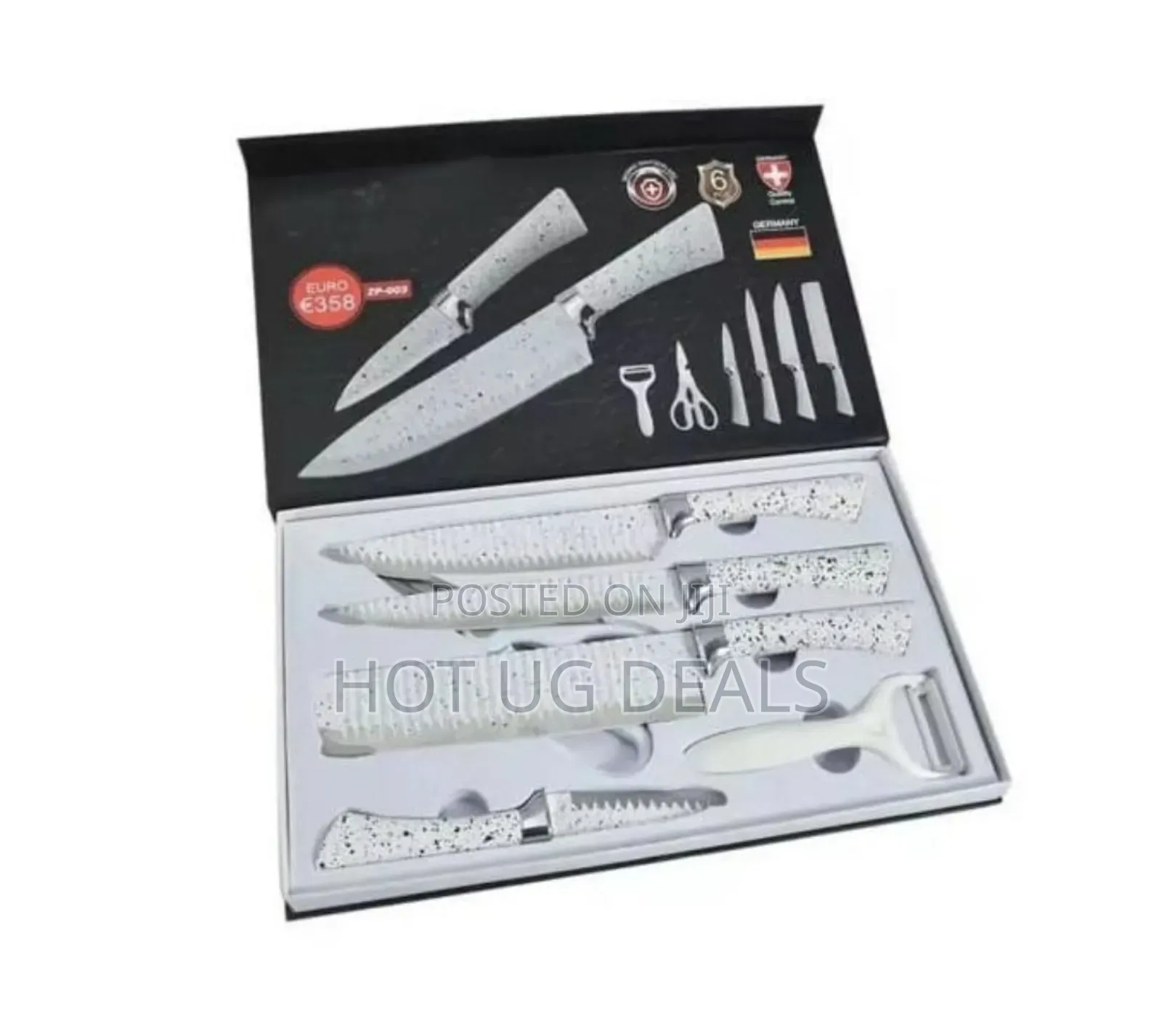 Non Stick Marble Coding Ceramic 6 Pcs Knife Set -white/Black