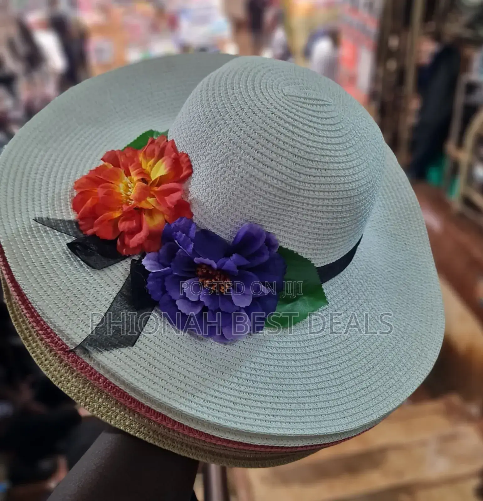 Ladies Round Hats With Side Flowers