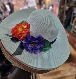 Ladies Round Hats With Side Flowers