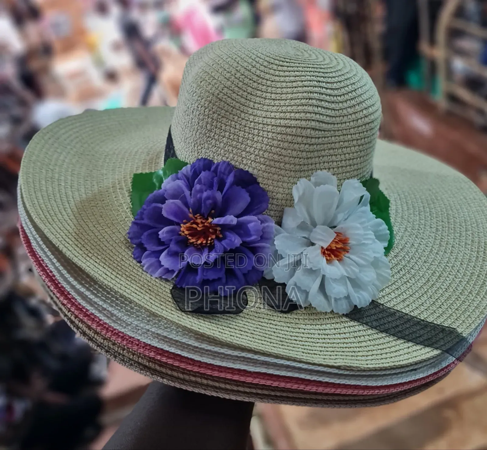 Ladies Round Hats With Side Flowers