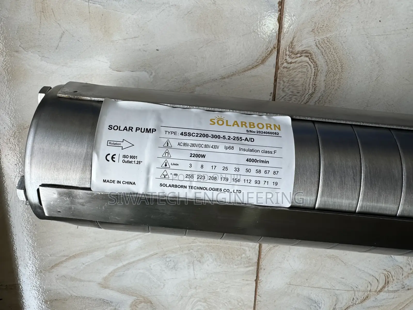 255m Head Ac/Dc Submersible Water Pump, 280v 1.25” Outlet