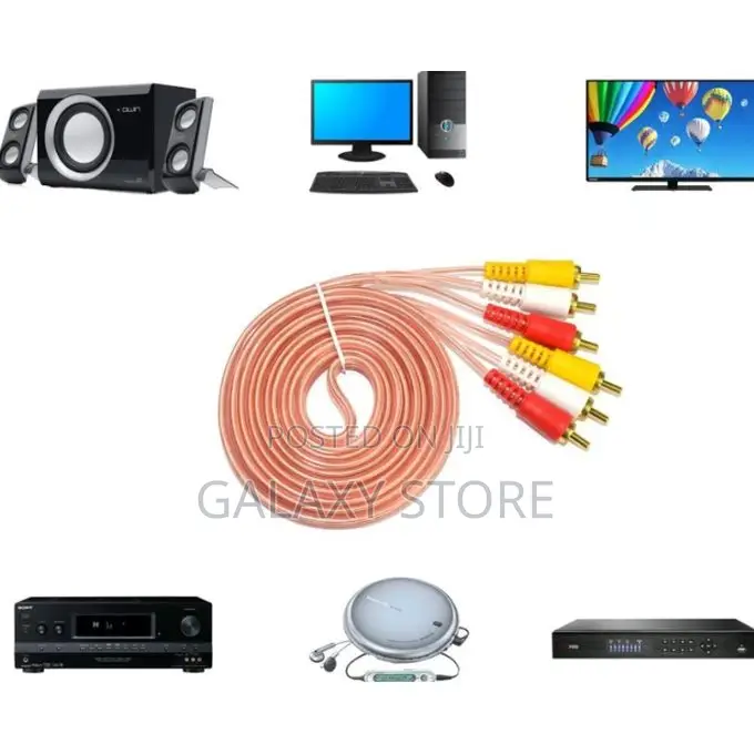 3 Rca Audio Video Transparent Banana Pins Yellow Red and Whi