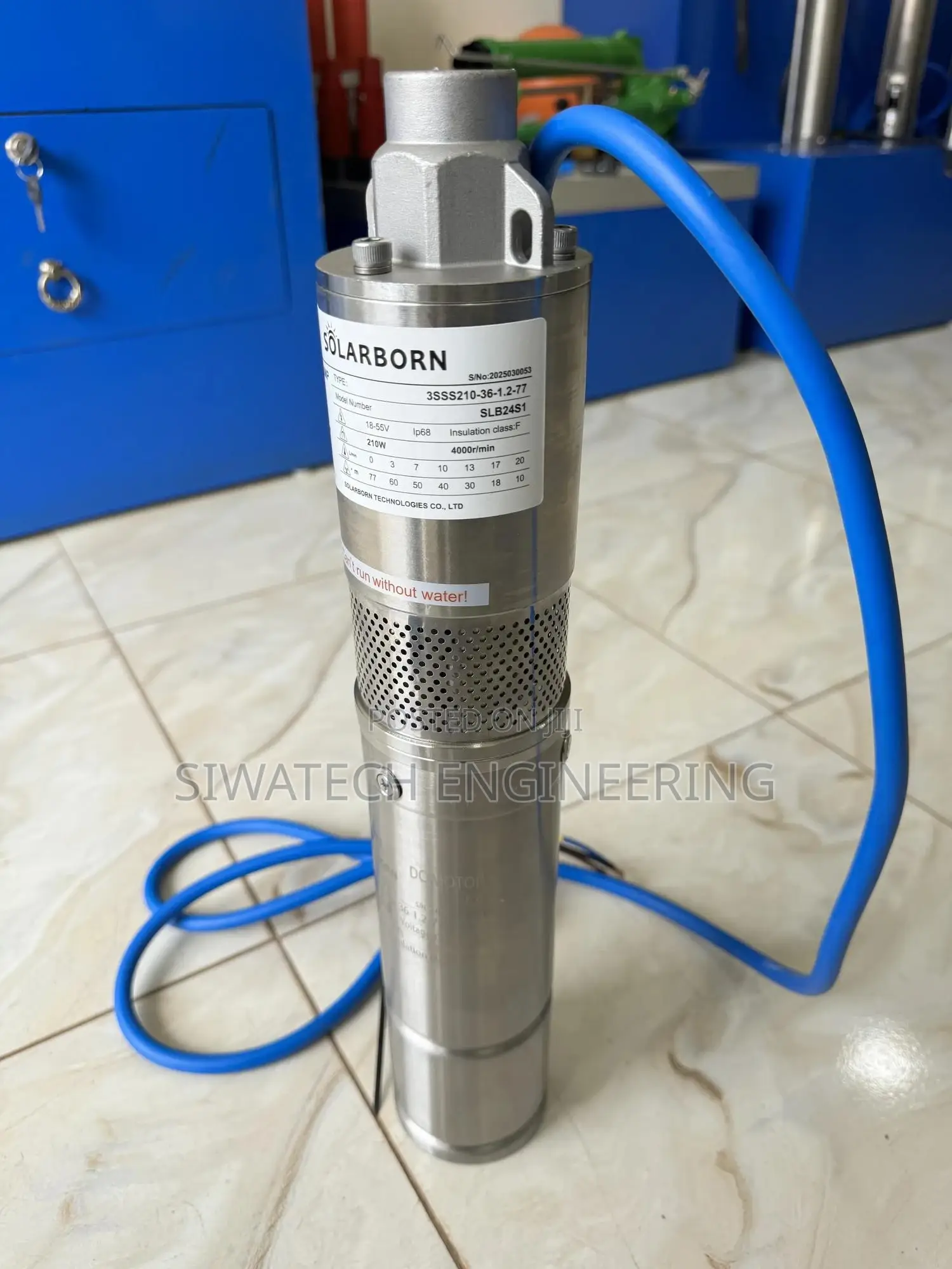 Submersible Solar Water Pump, 24v 77m Head, 1500ltrs/Hr, 3/4