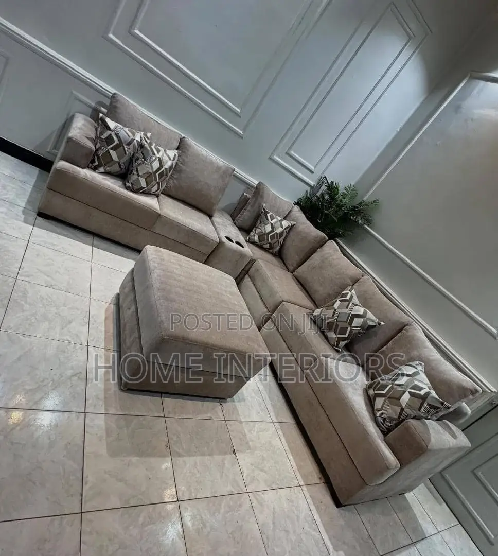L Shape Gray Seven Seater Sofa