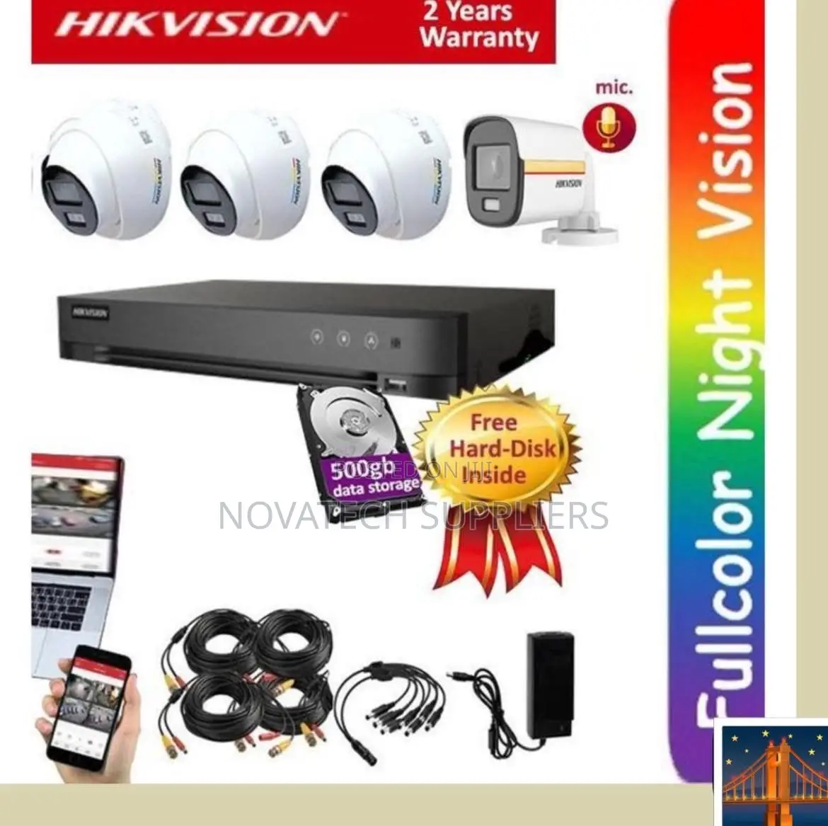 4 Channel 2mp Hik Vision CCTV Color Vu Camera Full Kit Hek