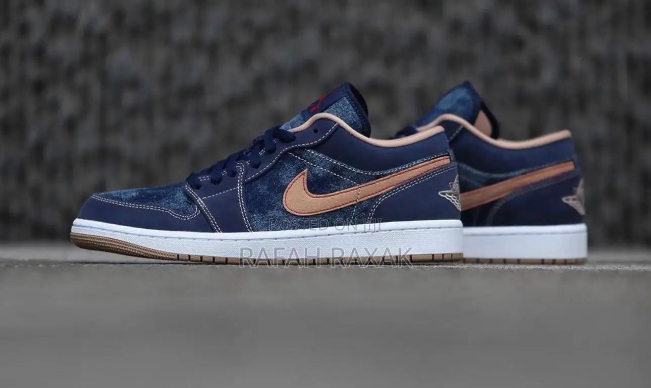 New Classic Blue Denim Air Jordan 1 Low Sneakers