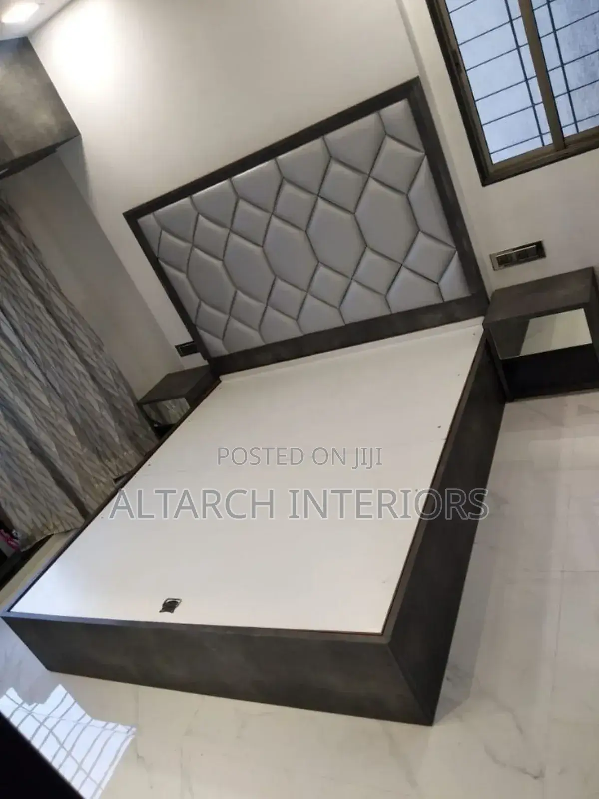 5×6 Black Wooden Bed With Leather Headboard