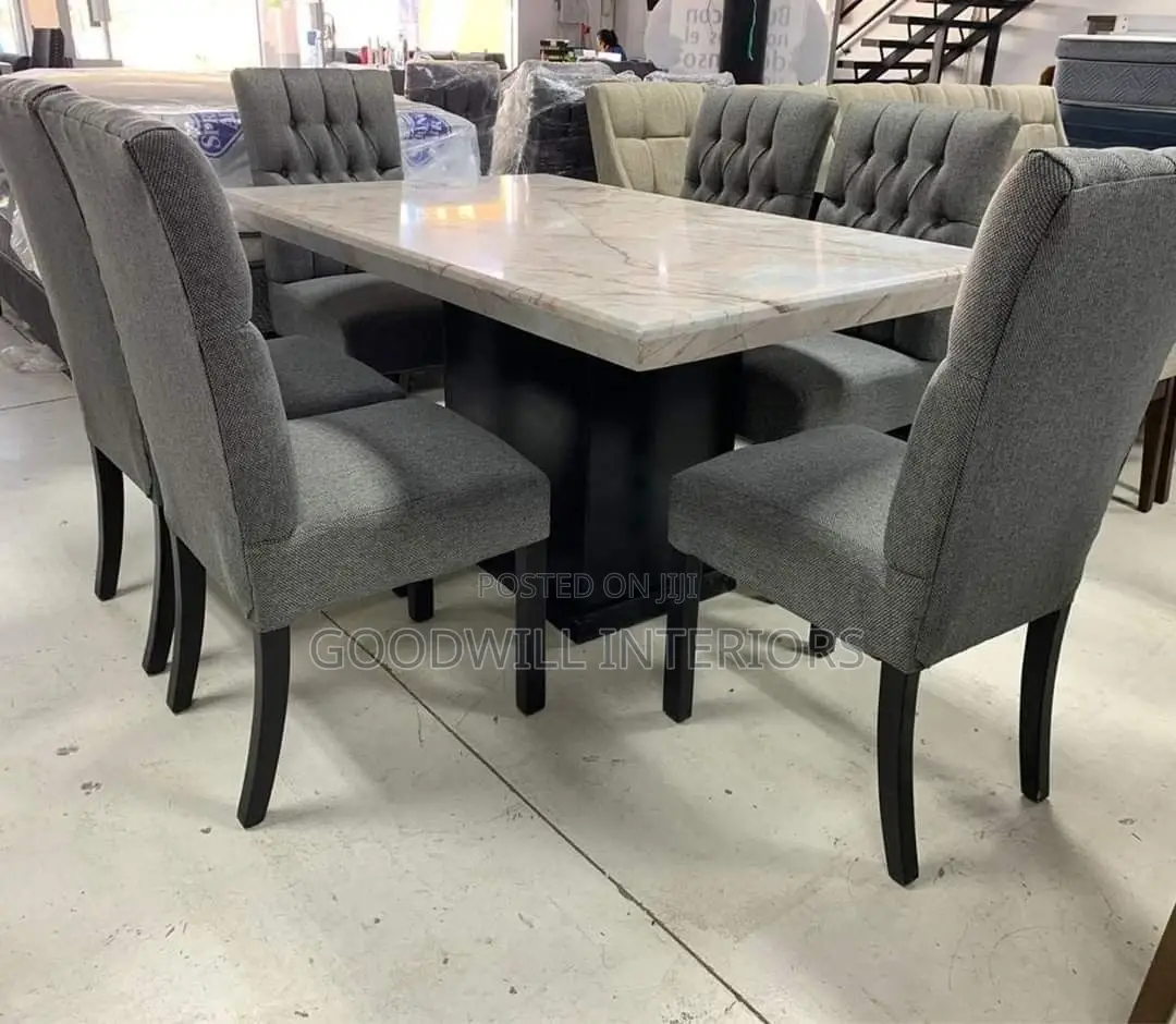 Gray Affordable Six Seater Dining Table Set