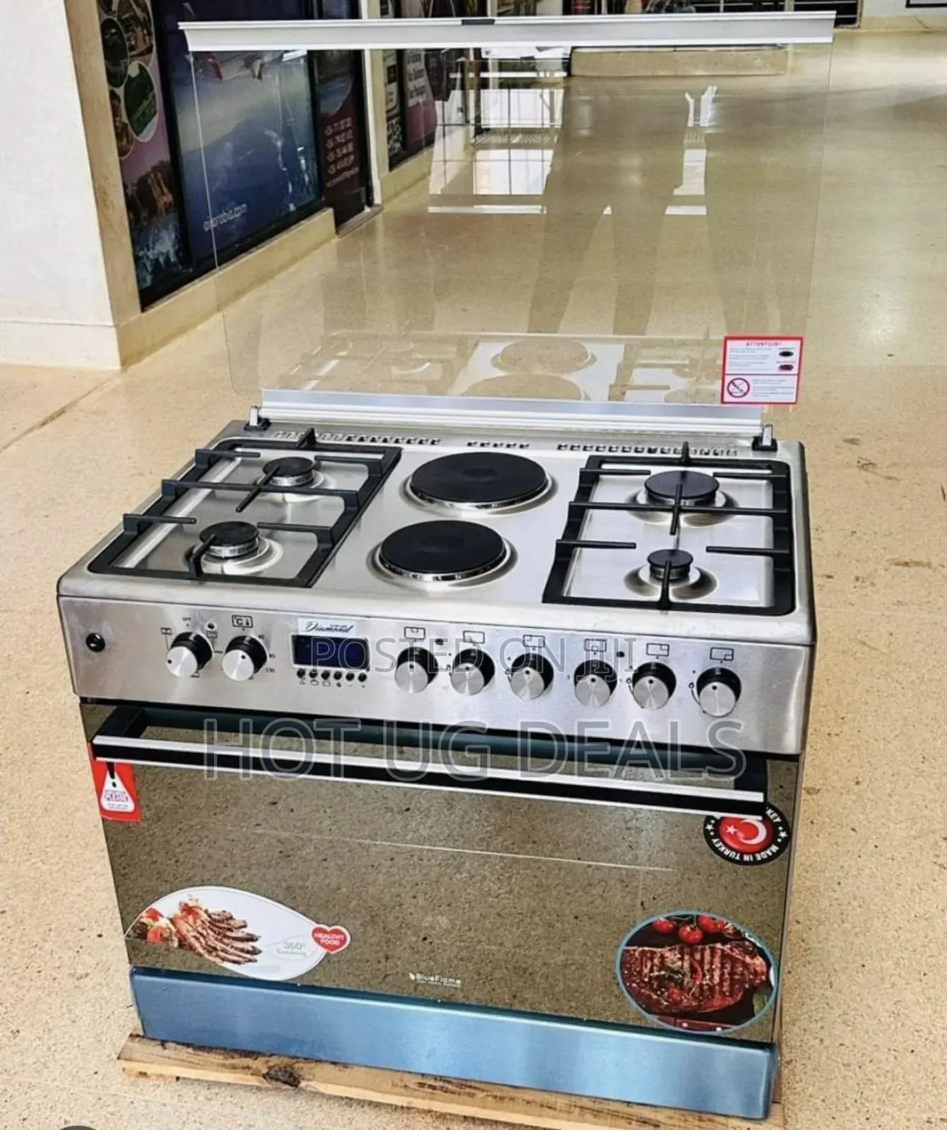 Blueflame 4 Gas Burners + 2 Electric Diamond 90x60cm Inox