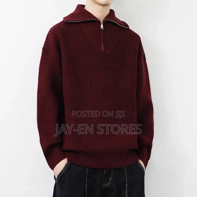 Maroon Sweater With Zip Neck