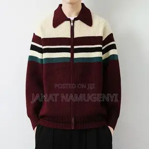 Maroon and Cream Sweater With Zip Neck