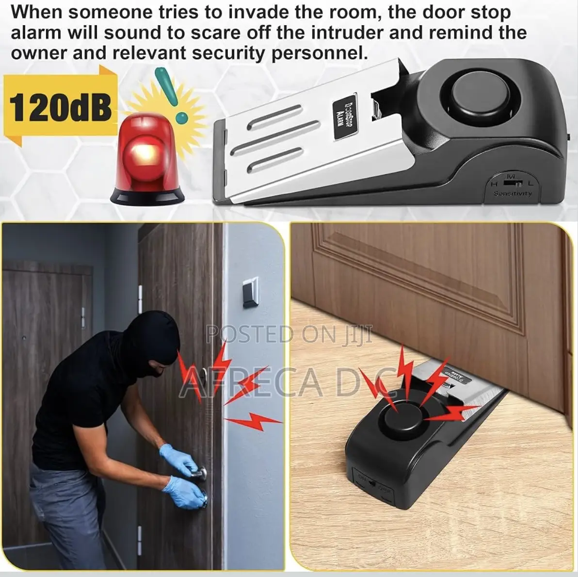 Security Door Stop Alarm Portable Hotel Security Safety Door