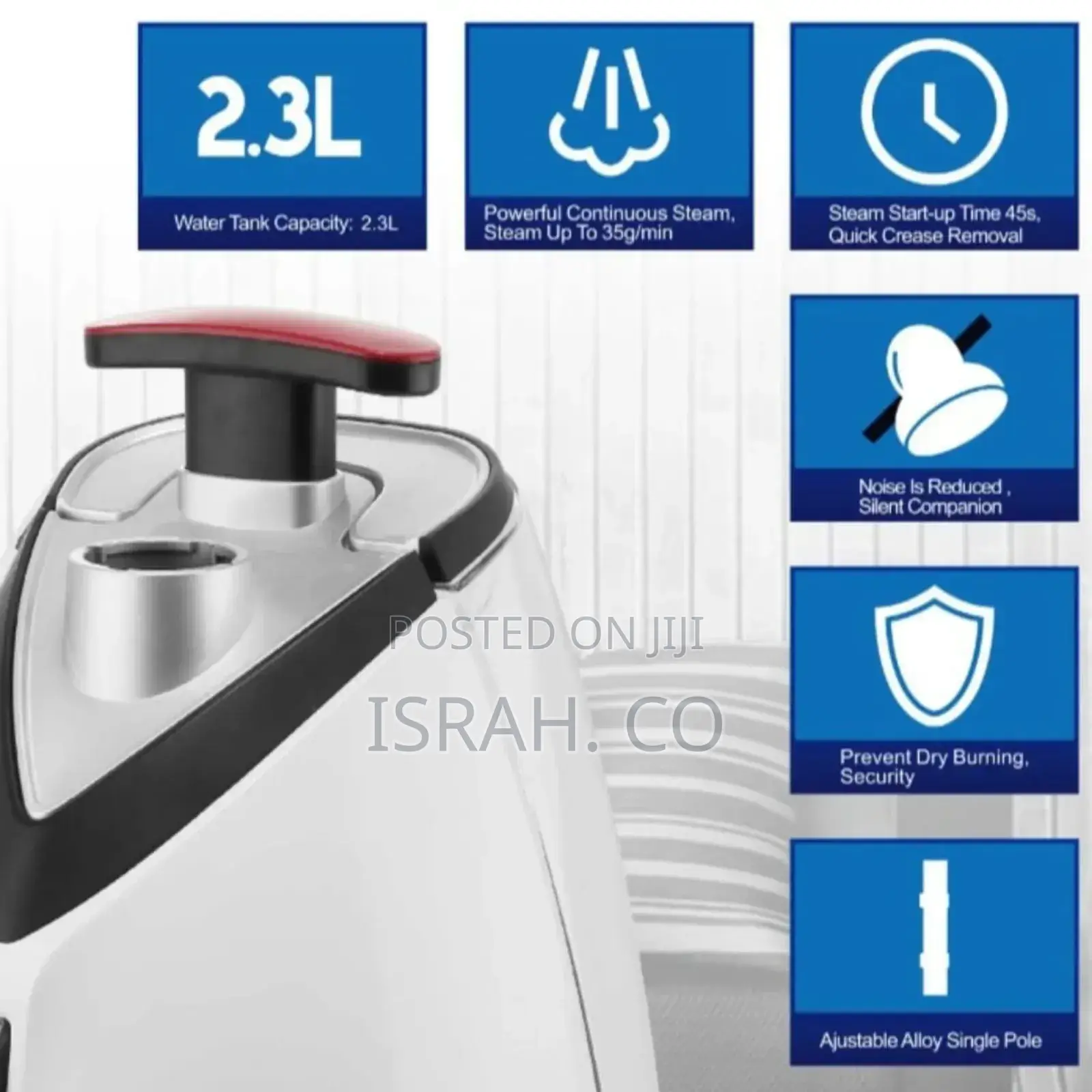 Garment Steamer With 2 Poles and Continuos Steam-