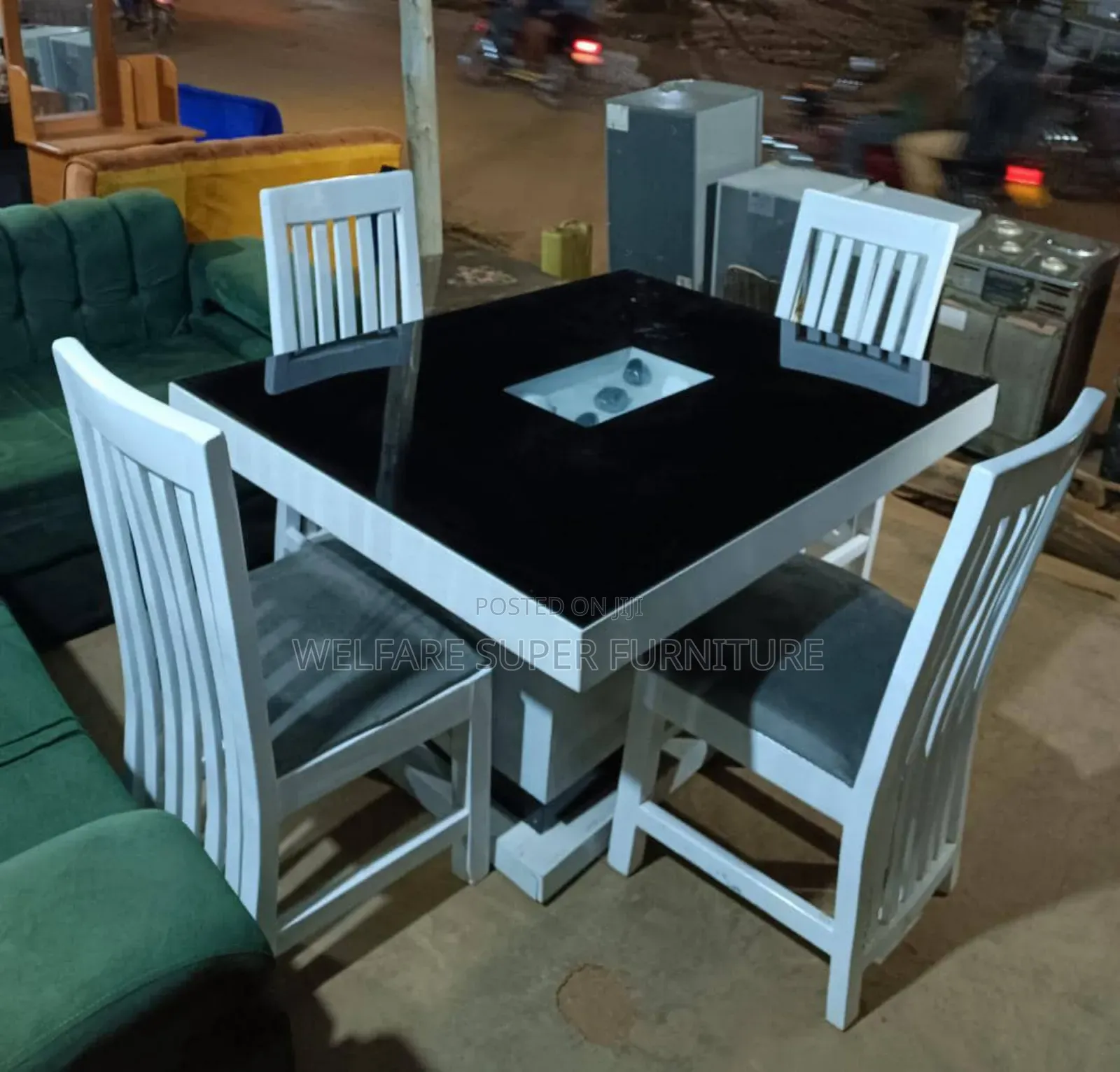 Simple 4 Seater Dining With Marble Glass on Table