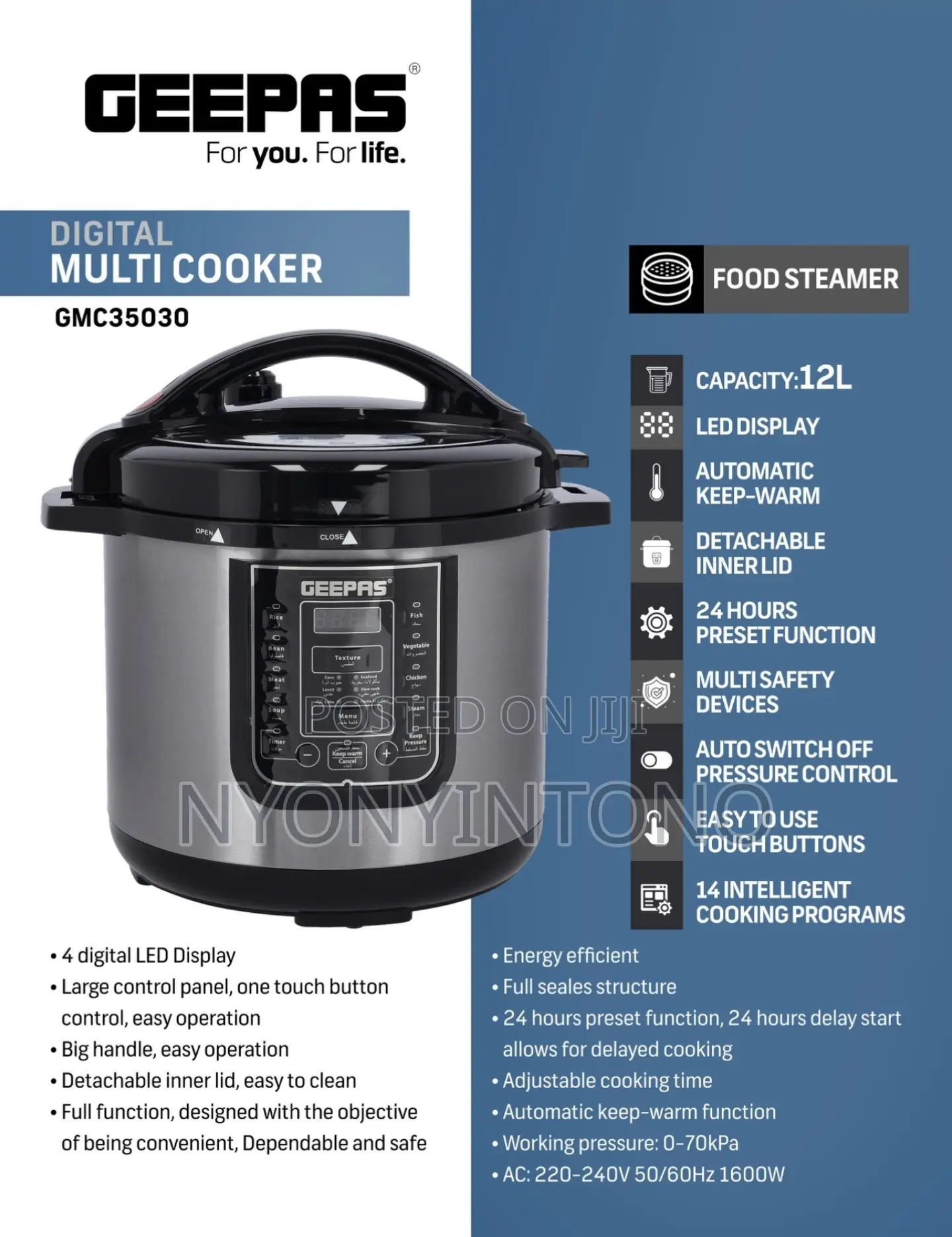Geepas 12liters Digital Electric Pressure Cooker