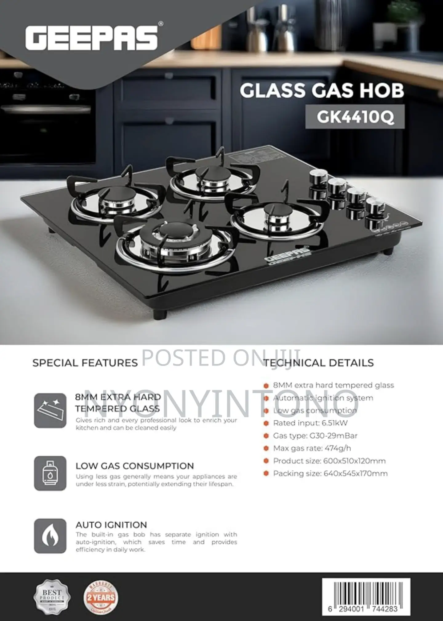Geepas 4burner Gas Hob Gk4410 With Auto Ignition