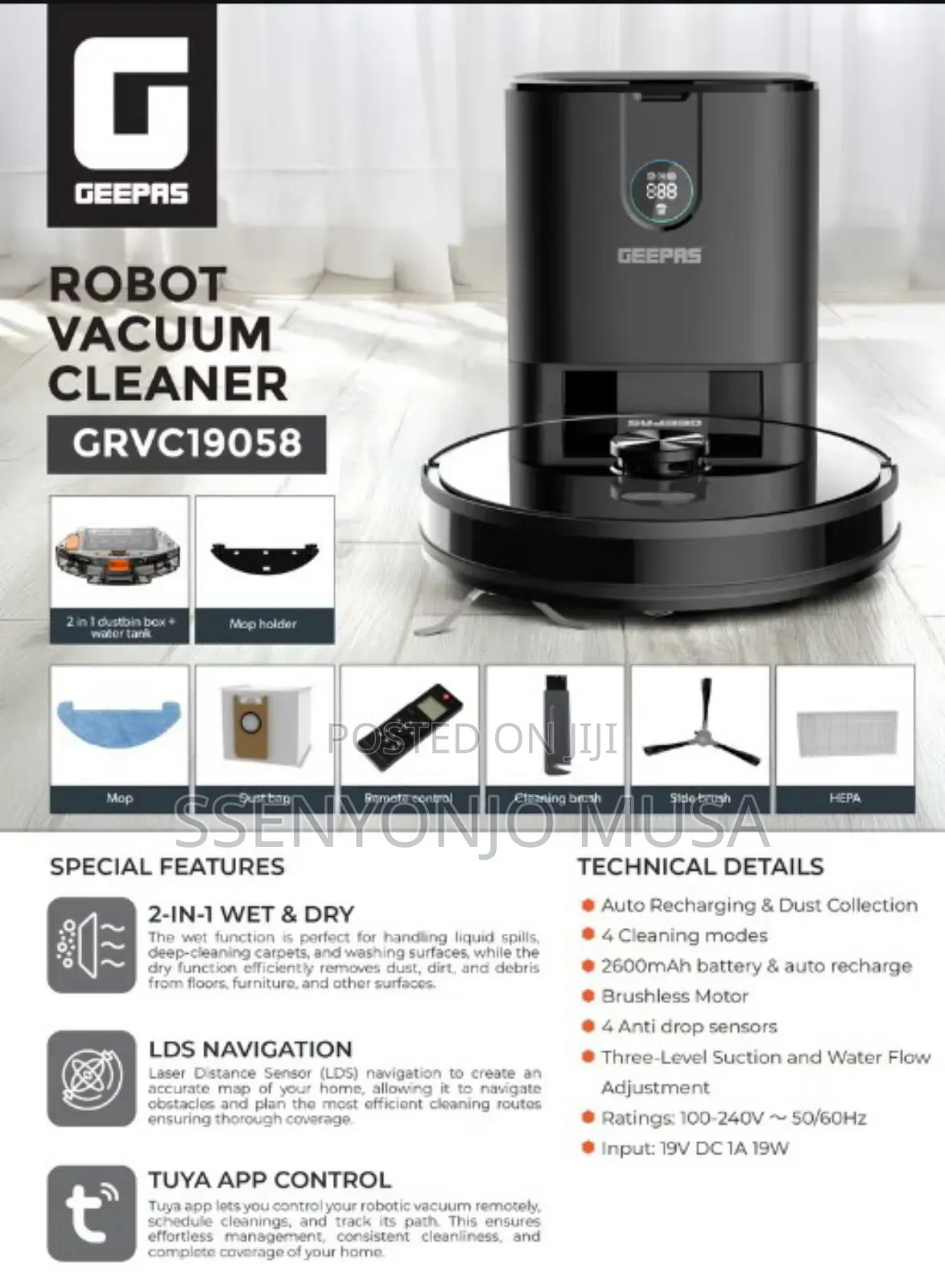 Geepas 2-in-1 Robot Vacuum Cleaner Mop - Grvc19058