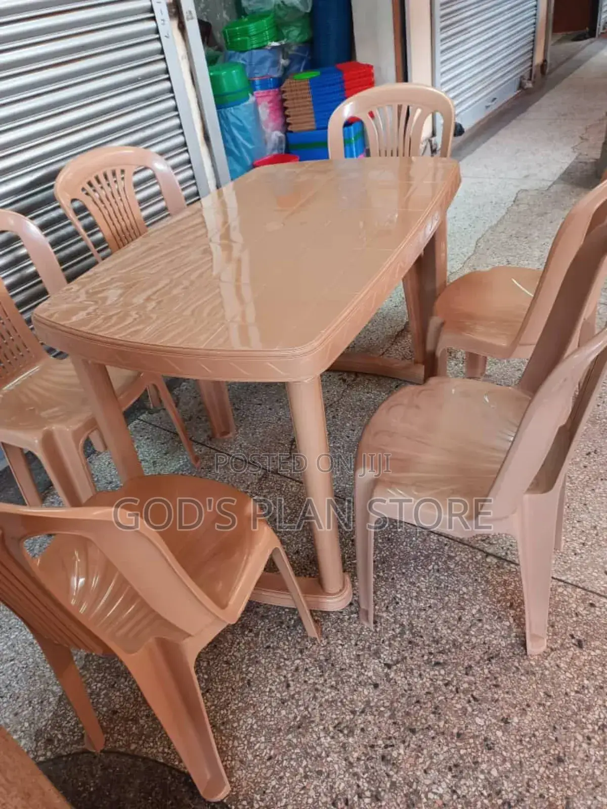 Bar and Restaurant Plastic Chairs and Table Brown Set