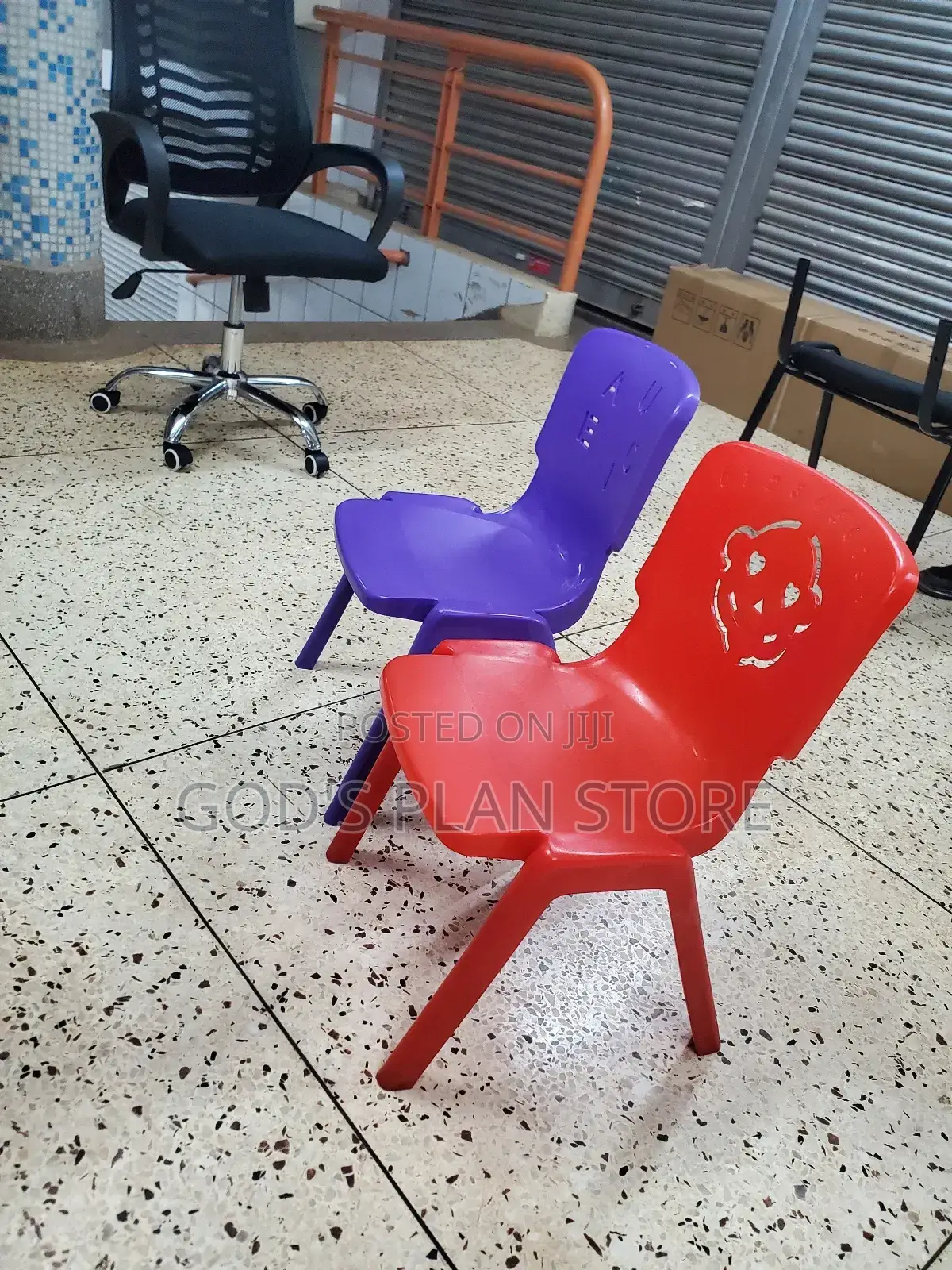 Red and Purple Plastic Kids Chairs