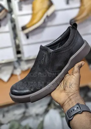 Men’S Black Suede Clarks Casual Low Slip on Shoes