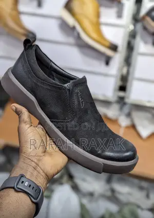 Men’S Black Suede Clarks Casual Low Slip on Shoes